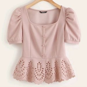 NWOT Button Front Scallop Edge Peplum Top